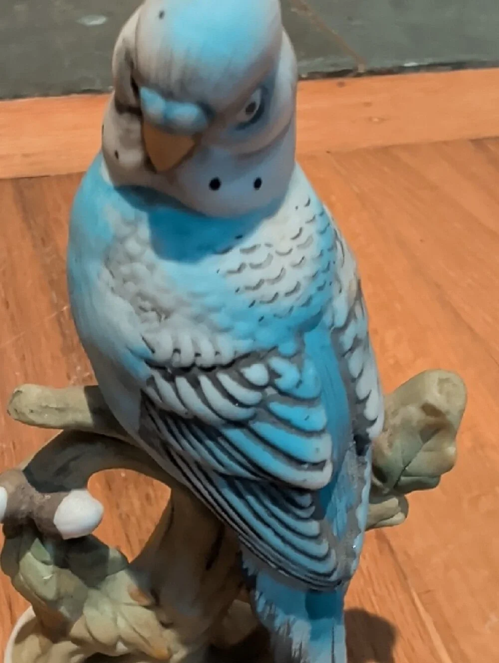Blue Parakeet Figurine - Decorative Ceramic Bird Nature Home Decor Accents - Picture 3 of 9